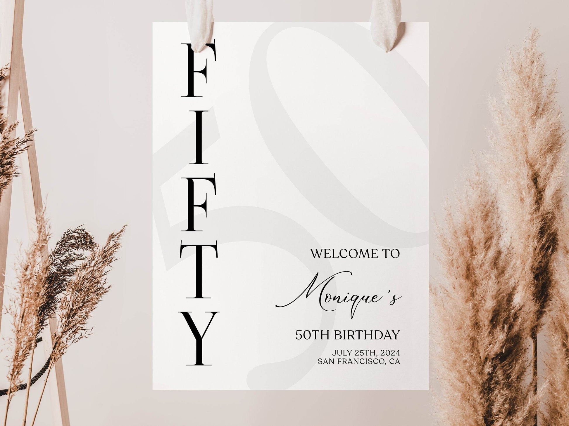 Simple 50th Birthday Welcome Sign Template – Editable Minimalist Welcome Poster | Printable Fifty Birthday Sign | Digital Instant Download