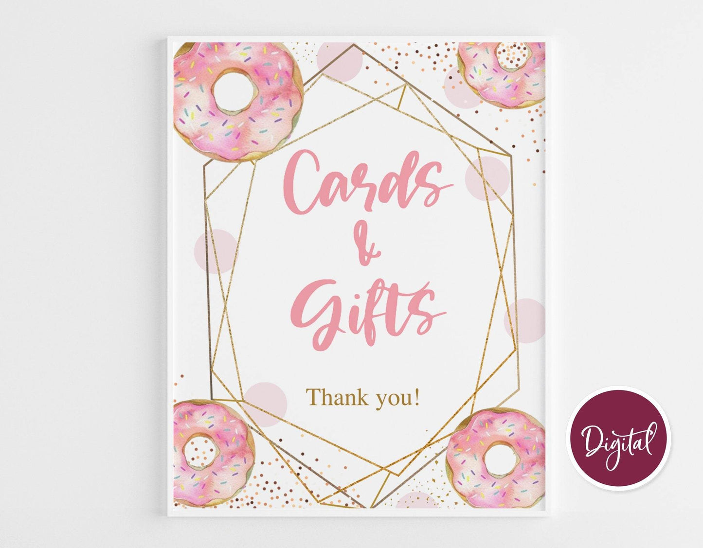 Baby Shower Signs Bundle, Donut Baby Shower Signs, Signage Set Printable Decor, Pink Gold Geometric Baby Shower Kit, Instant Download PDF