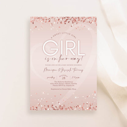 Girl Baby Shower Invitation Template, Printable Pink Baby Shower Invitation, Editable Baby Shower Invite, Digital Sweet Baby Girl Evite