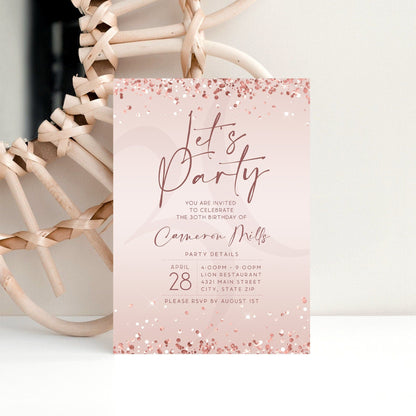 Rose Gold Birthday Invitation Template | Editable Let's Party Invite