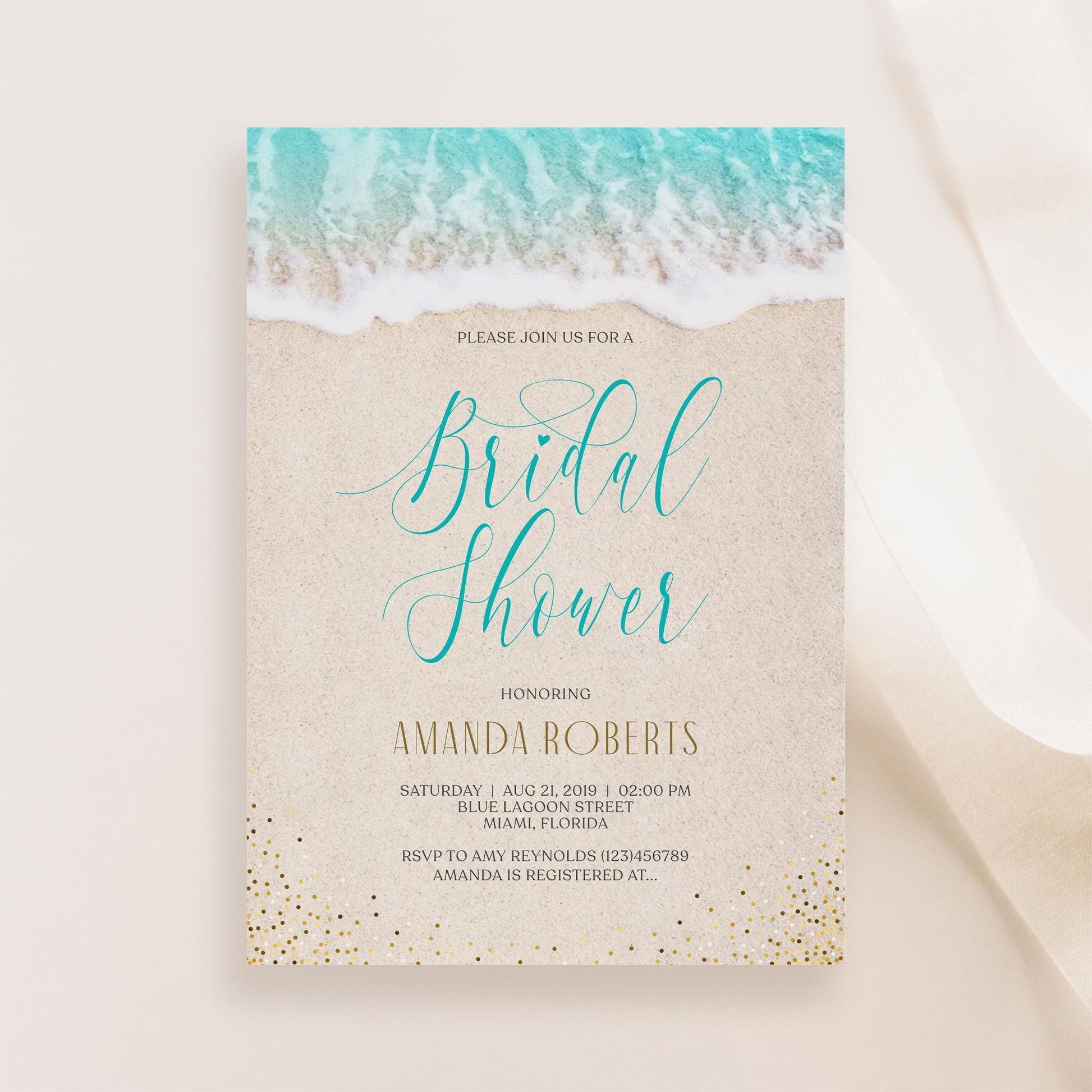 Beach Bridal Shower Card Invite, Invitation Beach Theme, Ocean Bridal Shower, Sea Bridal Shower, Editable Template, Printable Invitation DIY