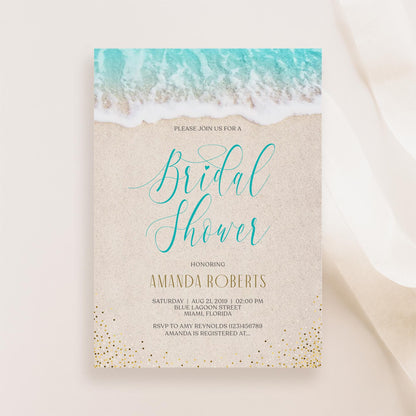 Beach Bridal Shower Card Invite, Invitation Beach Theme, Ocean Bridal Shower, Sea Bridal Shower, Editable Template, Printable Invitation DIY