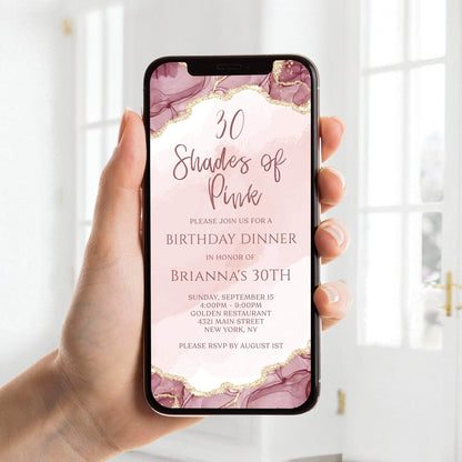 Digital Shades of Pink Birthday Dinner Invitation Template, Pink Invite, Electronic Mobile Invitation, Text Message Evite, Phone Invitation