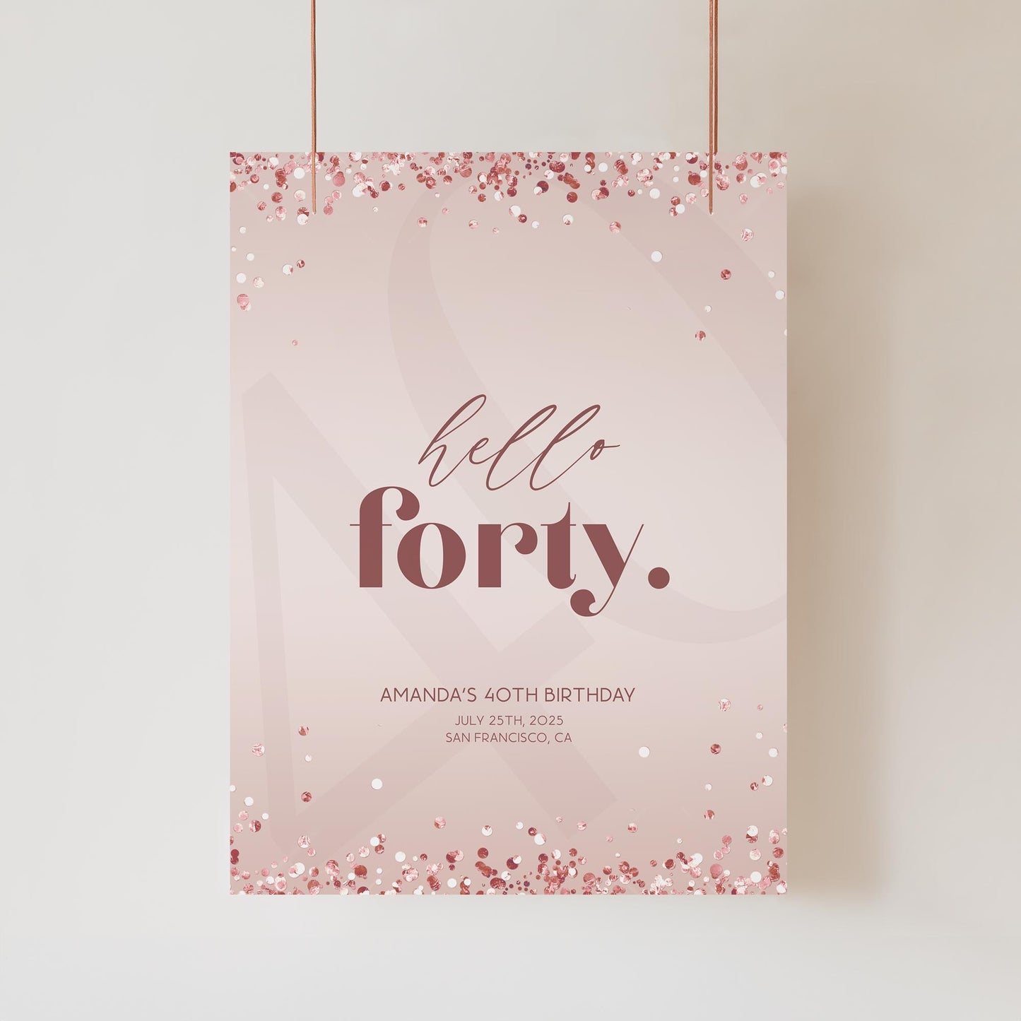 Editable HELLO FORTY 40th Birthday Party Welcome Sign, Hello 40 Welcome Poster, Rose Gold 40th Sign Printable Template, Birthday Decorations