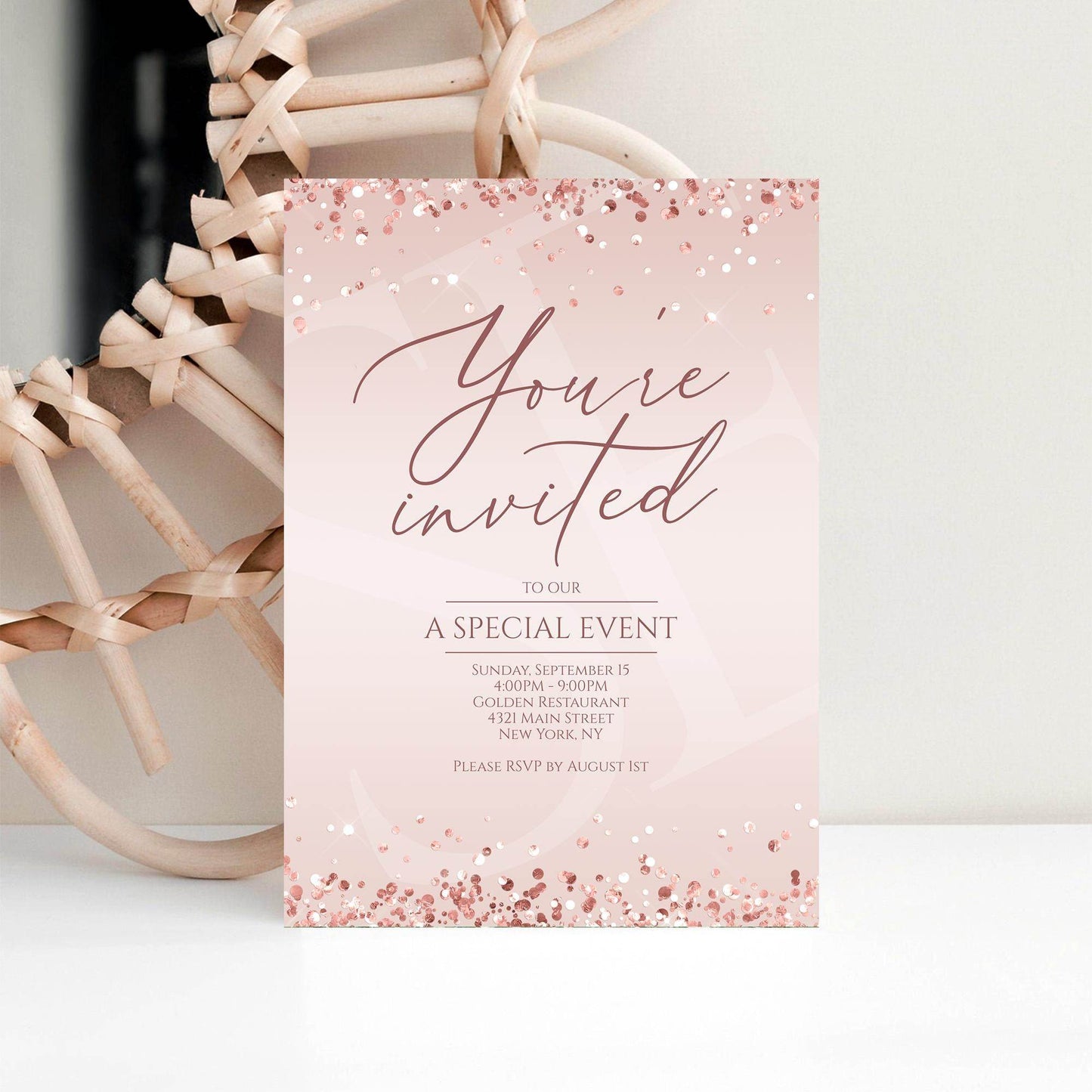 Printable You're invited Invitation Template, Editable Special Event Invite, Rose Gold Business Invite, Modern Event Invitation, Email Evite