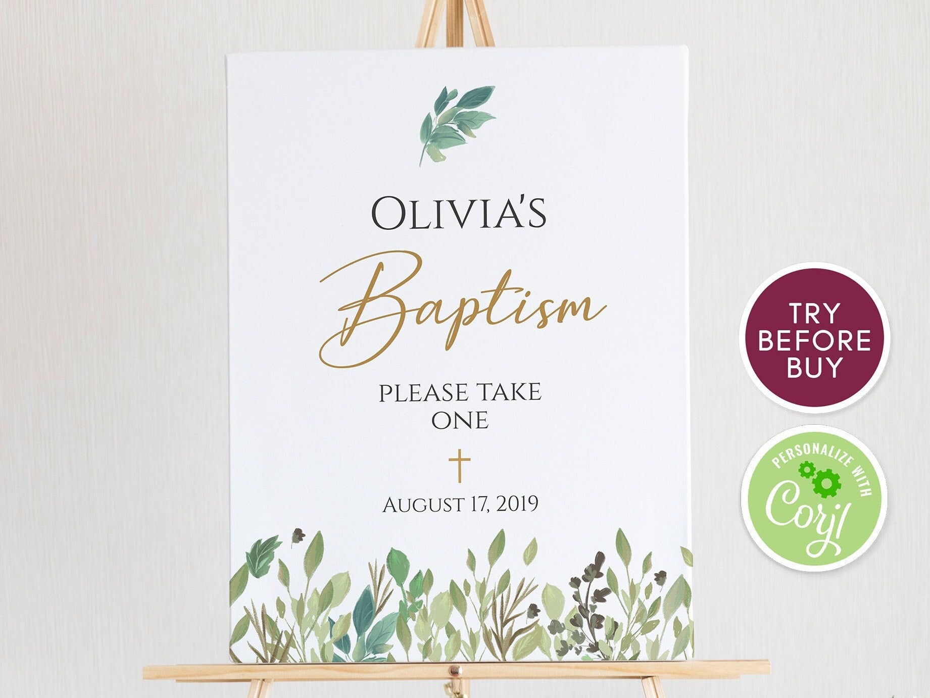 Greenery Baptism Welcome Sign | Editable Christening Sign Template | Printable Boy or Girl Baptism Decor | Instant Download