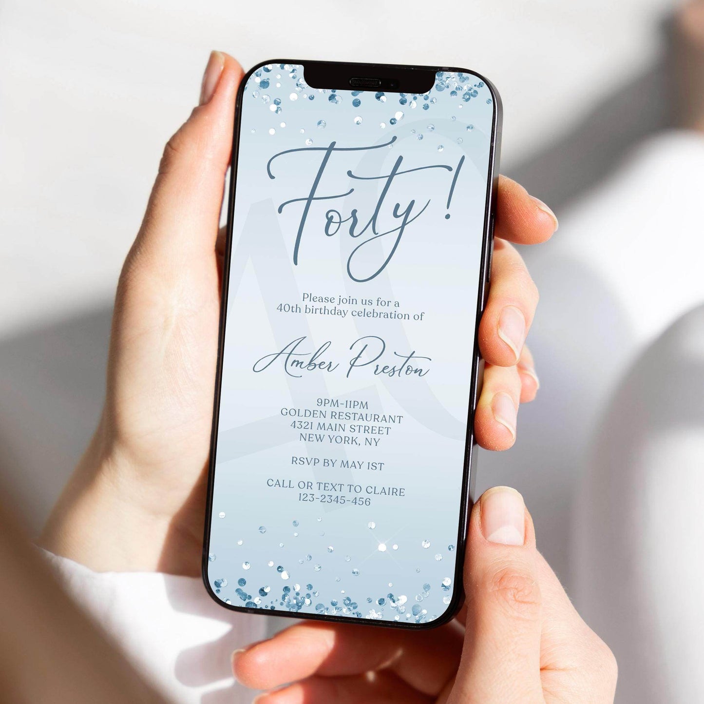 Electronic Blue Silver 40th Birthday Invitation Template – Editable Mobile Phone Evite | Digital Text Message Invite | Instant Download