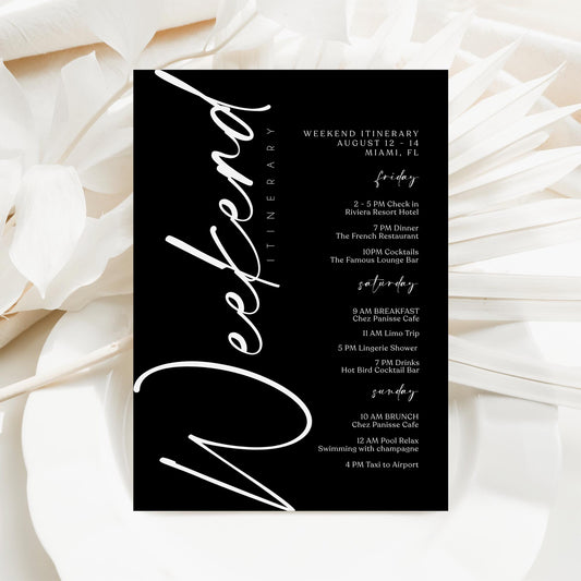 Editable Black Weekend Itinerary Template | MagicalEventCo