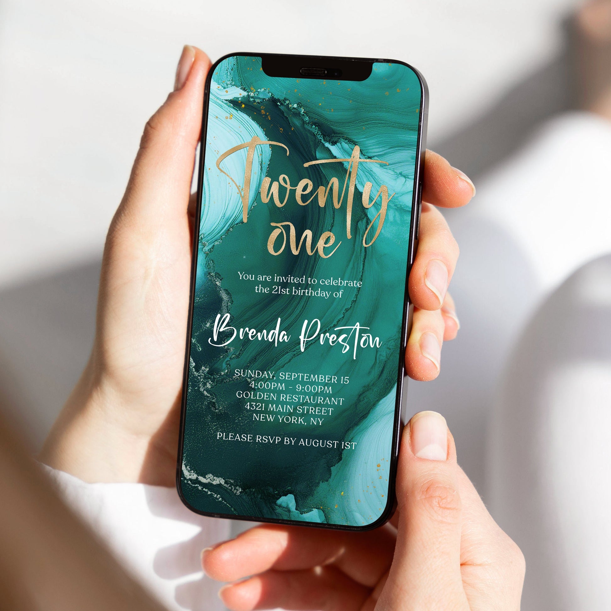 Editable Digital Teal 21st Birthday Invitation Template – Instant Download