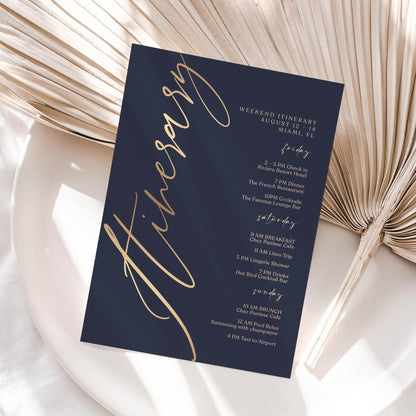 Navy Gold Weekend Itinerary Template, Editable Printable Birthday or Anniversary Weekend Schedule, Digital Events Itinerary, Instant Download, Email Text Message