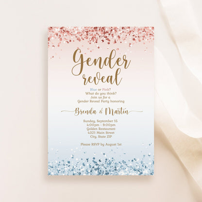 Gender Reveal Baby Shower Invitation Template, Boy or Girl, Blue and Pink Confetti, Gender Reveal Neutral Baby Shower Invite He or She Evite