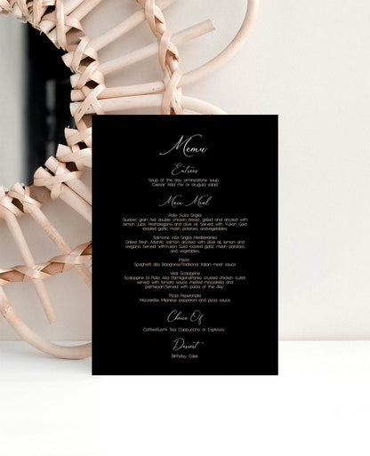 Printable Black Gold Menu Template, Editable Birthday or Wedding Menu, Modern Black Dinner Menu, Instant Download DIY Digital Menu
