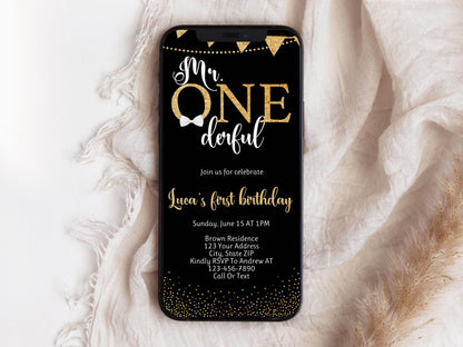 Mr. ONEderful Birthday Electronic Invitation, Editable First Birthday Evite Template, Boy’s Digital Invite, Instant Download