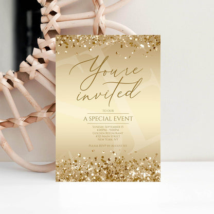 Printable Gold You're Invited Invitation Template, Editable Luxury Event Invite, Modern Business Evite, Digital Download, Email Text Message