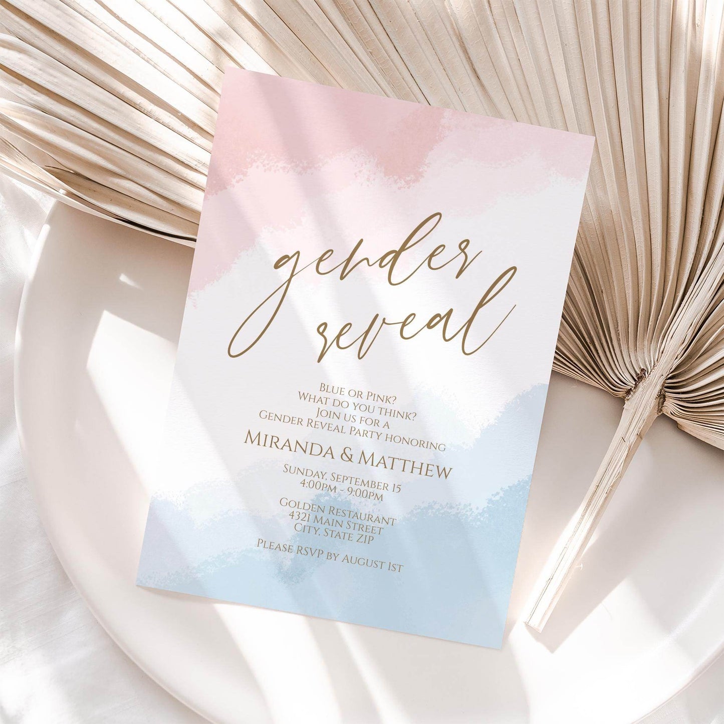 Gender Reveal Invitation Template, He or She Baby Shower Invite, Editable Pink Blue Card, Digital Boy or Girl Evite, Instant Download