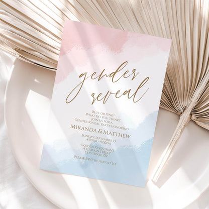 Gender Reveal Invitation Template, He or She Baby Shower Invite, Editable Pink Blue Card, Digital Boy or Girl Evite, Instant Download