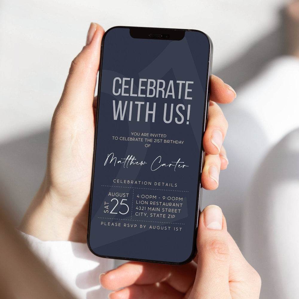 21st Navy Birthday Invitation – Digital Mobile Text Message Invite | Editable 21st Birthday Evite | Electronic Text Invitation Template | Instant Download