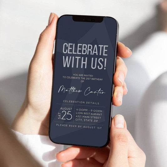 21st Navy Birthday Invitation – Digital Mobile Text Message Invite | Editable 21st Birthday Evite | Electronic Text Invitation Template | Instant Download