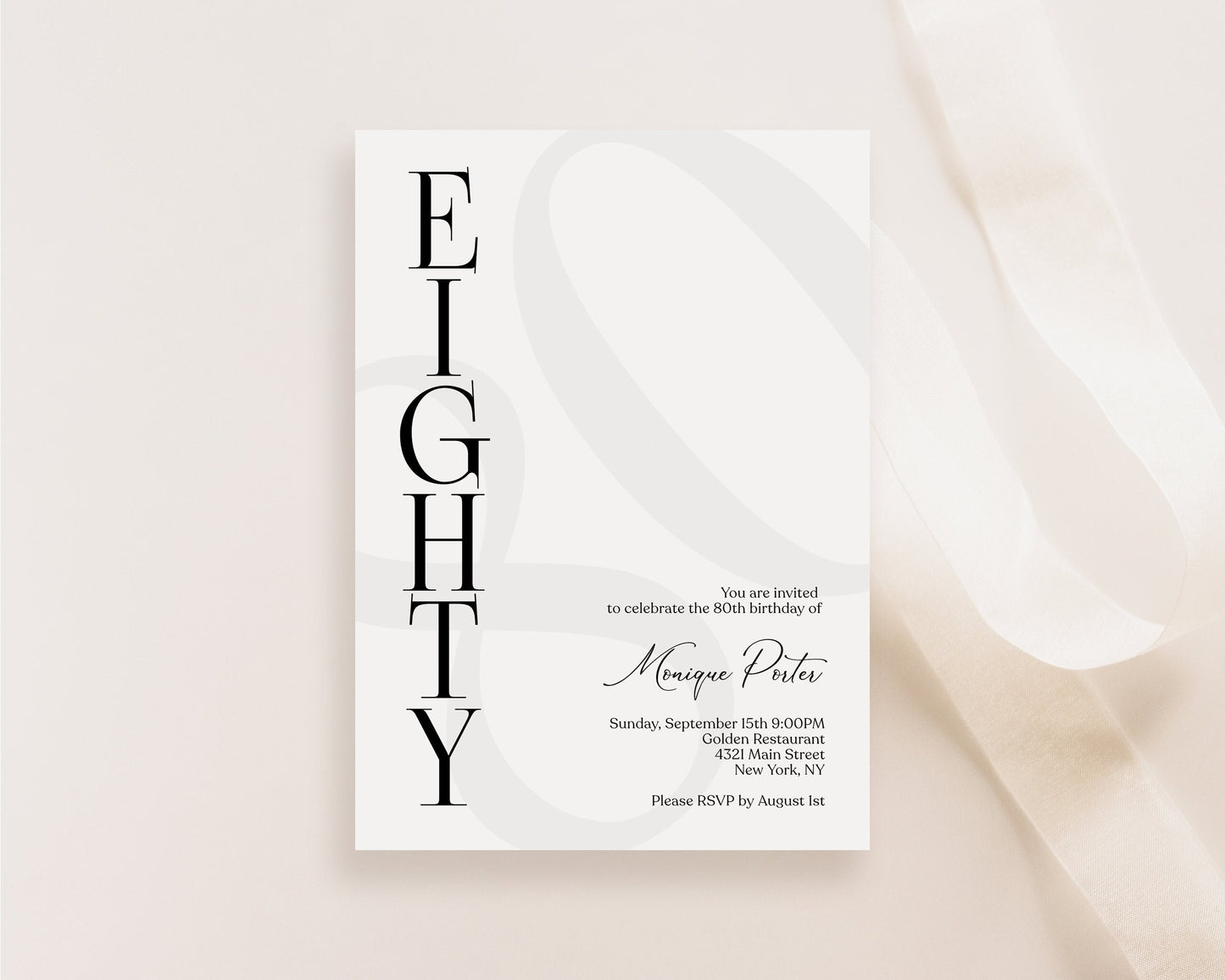80th Birthday Invitation Template - Elegant & Editable | Instant Download