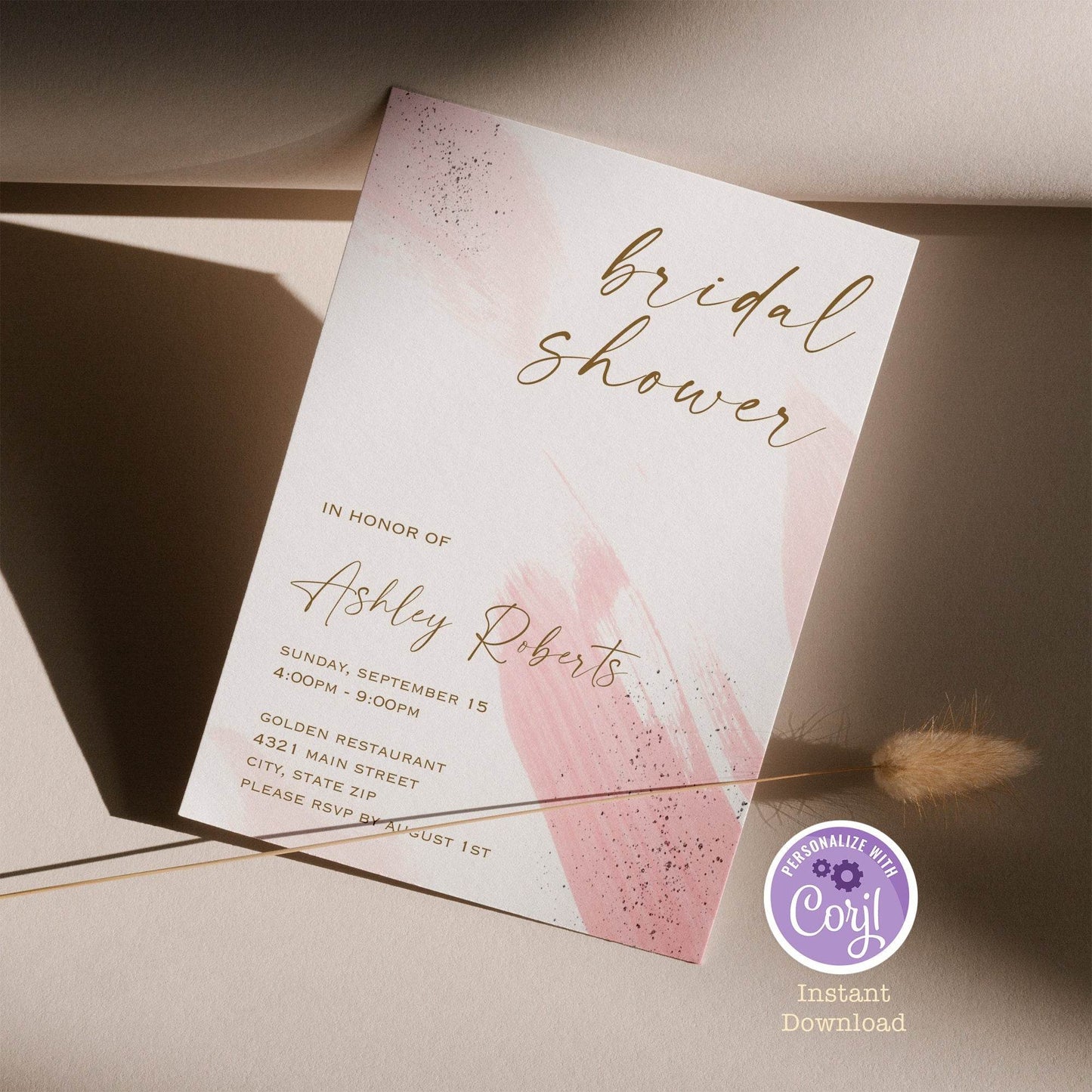 Rose Gold Bridal Shower Invitation – Printable Editable Template – Watercolor Wedding Shower Invite – Hens Party – Instant Download