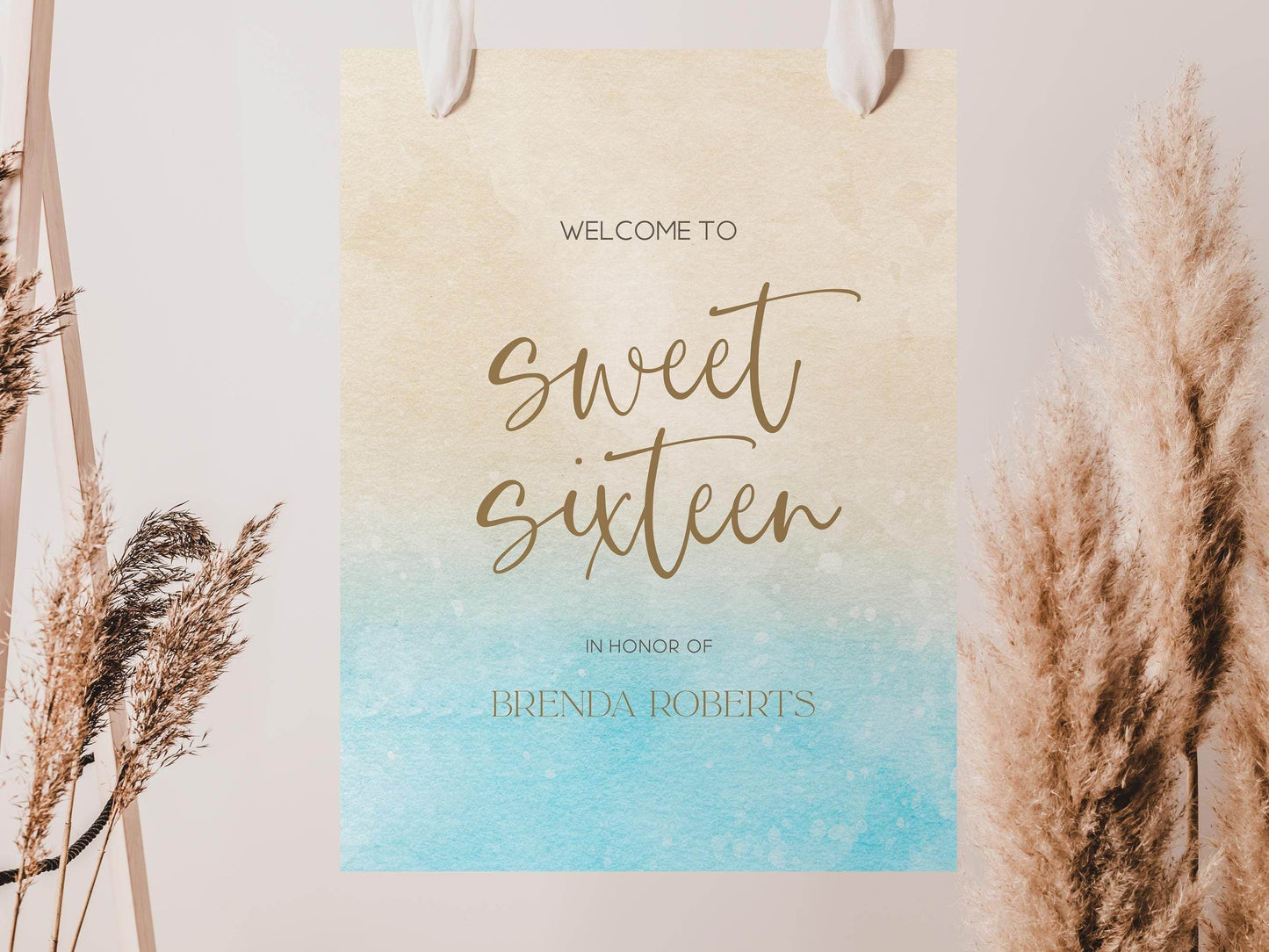 Sweet Sixteen Welcome Sign Template Printable, Beach Birthday Party Welcome Poster, Editable Birthday Banner Decorations, Instant Download