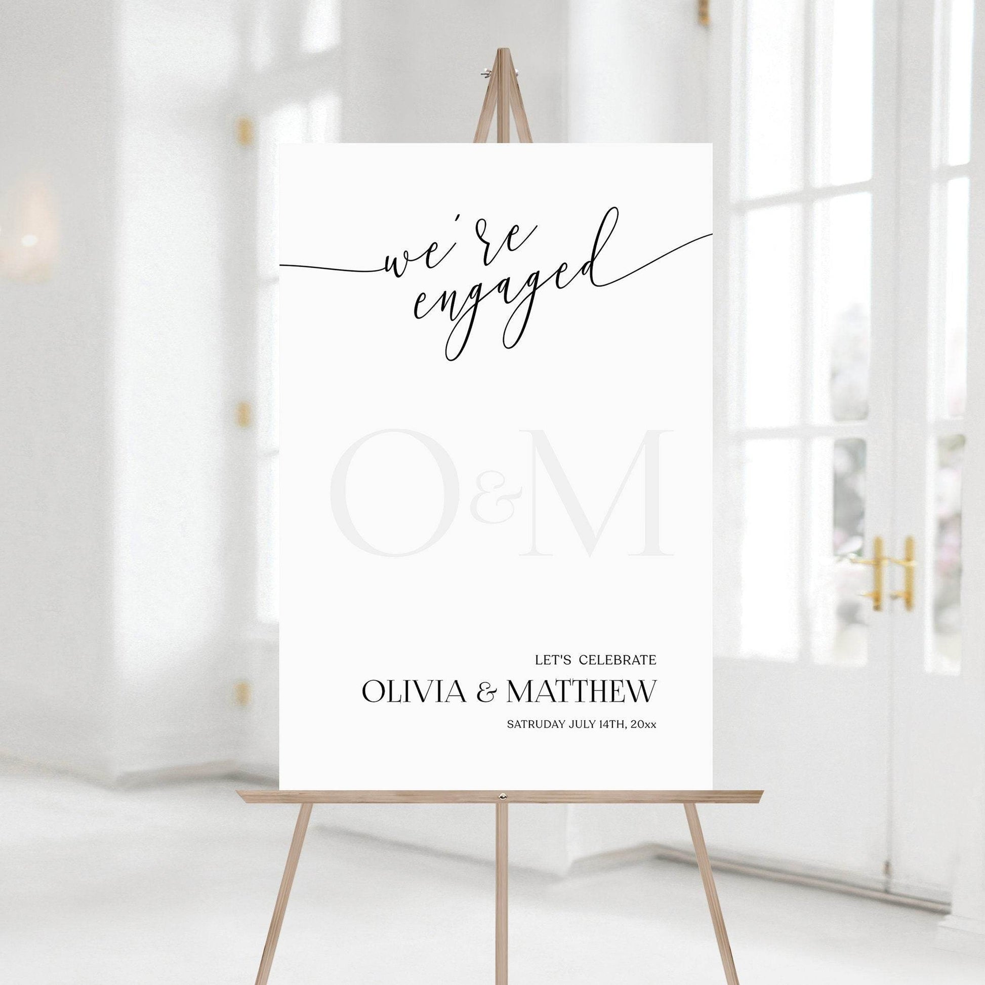 Minimalist Engagement Party Welcome Sign Portrait, Simple Engaged Printable Sign Template, Editable Modern Engagement Sign, Elegant Poster
