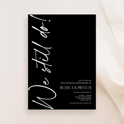 We Still Do Anniversary Invitation Template, Editable Minimalist Black Wedding Invite, Printable Celebration Dinner Card, Email & Text Evite, Instant Download