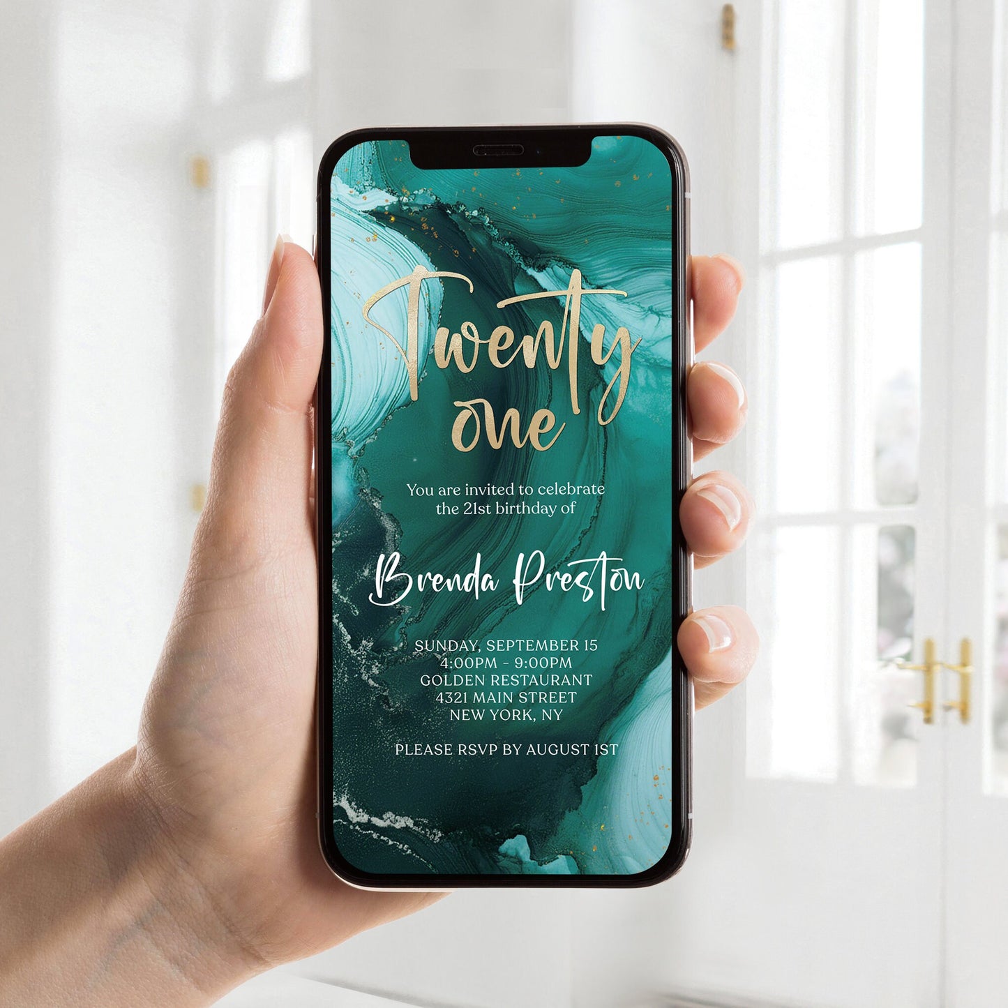 Editable Digital Teal 21st Birthday Invitation Template – Instant Download