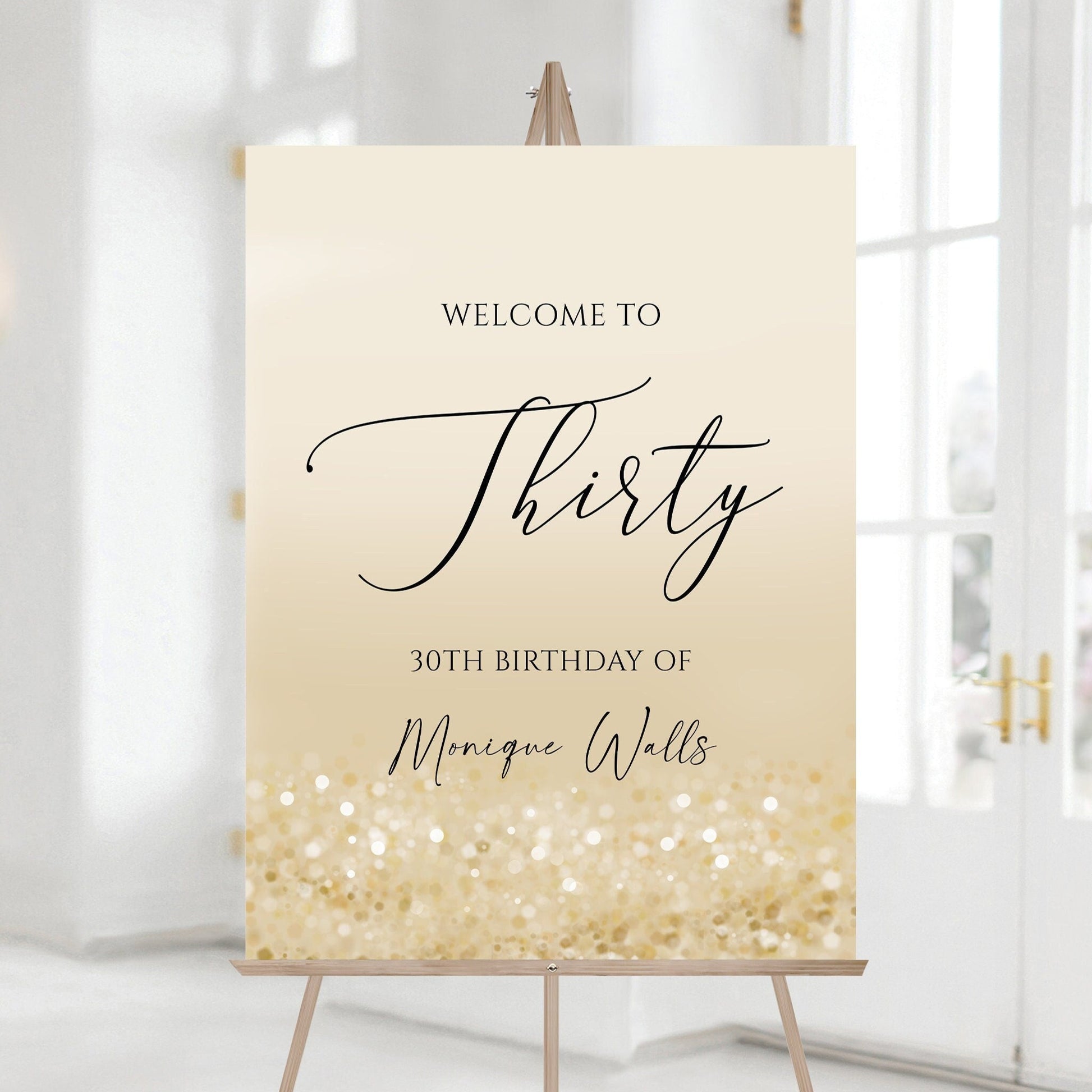 Printable Gold 30th Thirty Birthday Party Welcome Sign, Editable Template, Modern Birthday Welcome Sign Template, Gold Confetti Board Poster