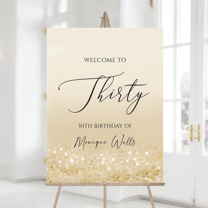 Printable Gold 30th Thirty Birthday Party Welcome Sign, Editable Template, Modern Birthday Welcome Sign Template, Gold Confetti Board Poster