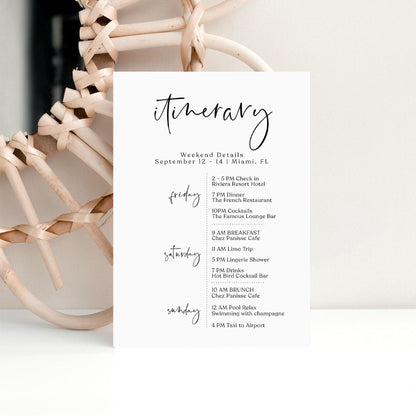 Minimalist Itinerary Template | Printable & Editable Weekend Schedule | Elegant Bachelorette or Birthday Itinerary | Digital Download