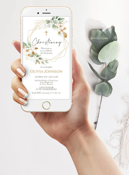 DIGITAL Christening Invitation Template, Electronic Invite, Christening Invitation, Smartphone Invite, Email Text Message, DIY Christening