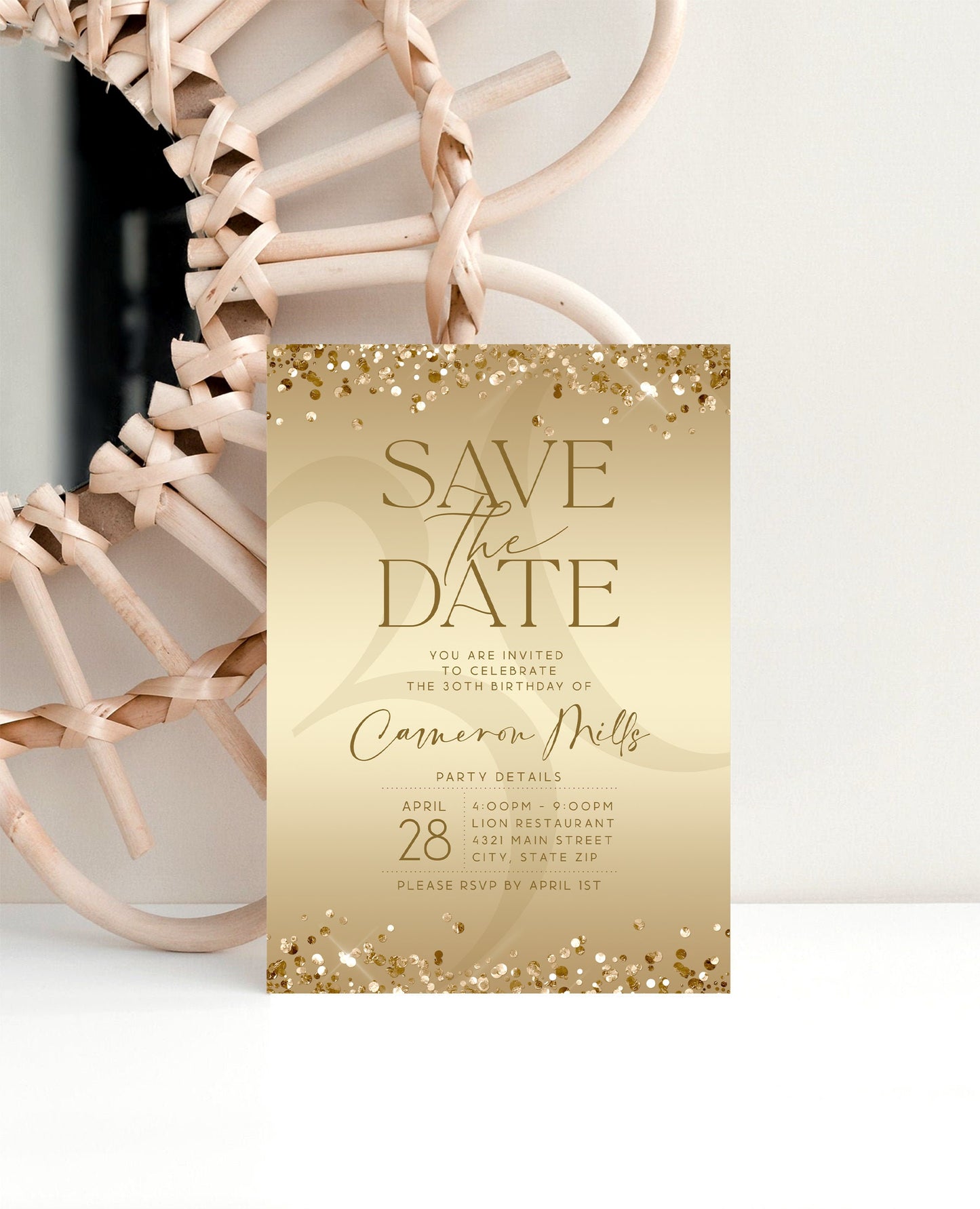 Gold Save the Date Birthday Invitation | Editable Luxury Invite Template | Printable & Digital Text Message Evite | Instant Download