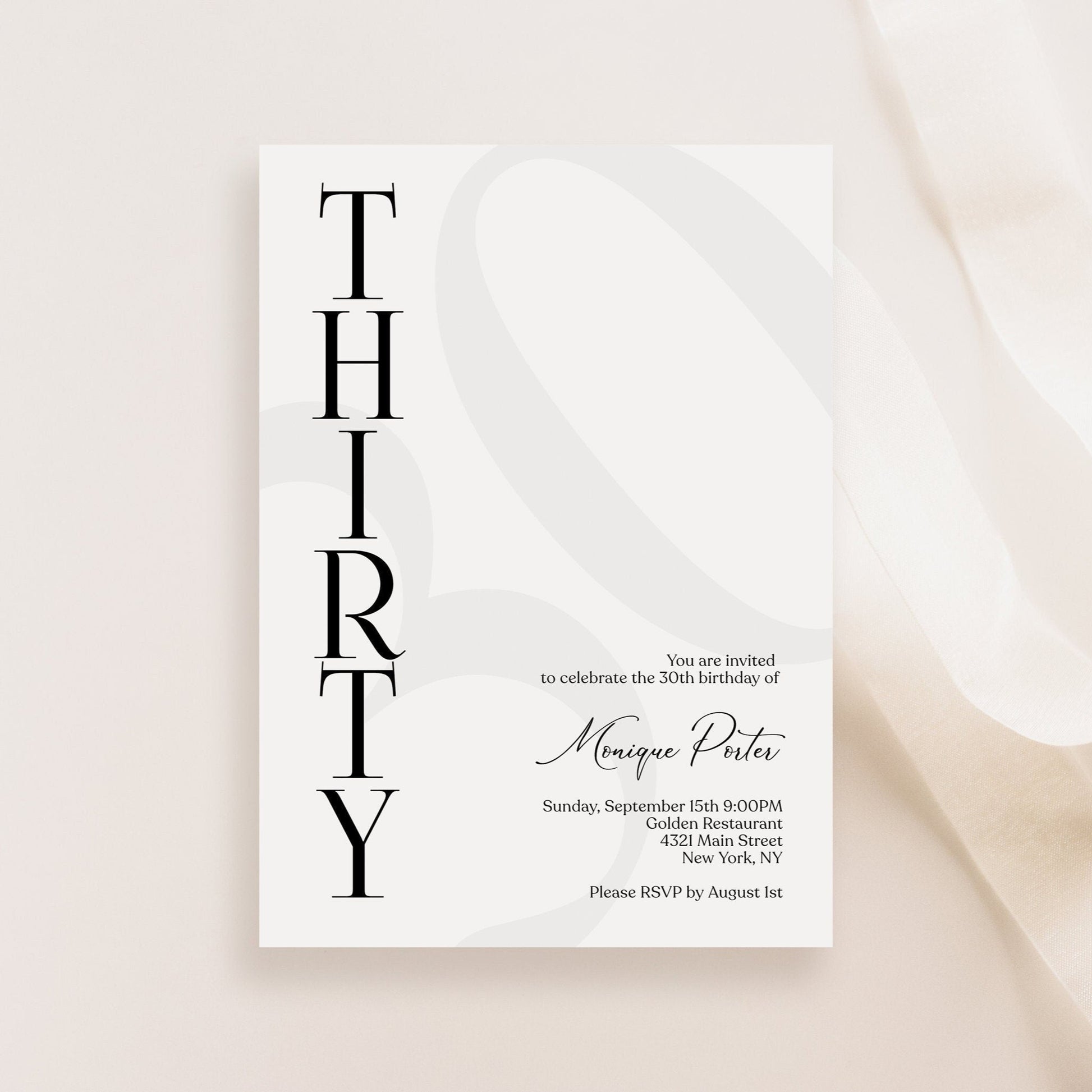 30th Birthday Invitation Template - Minimalist Design | Instant Download