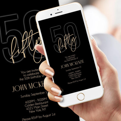 Black Gold 50th Birthday Invitation - Editable Digital Evite