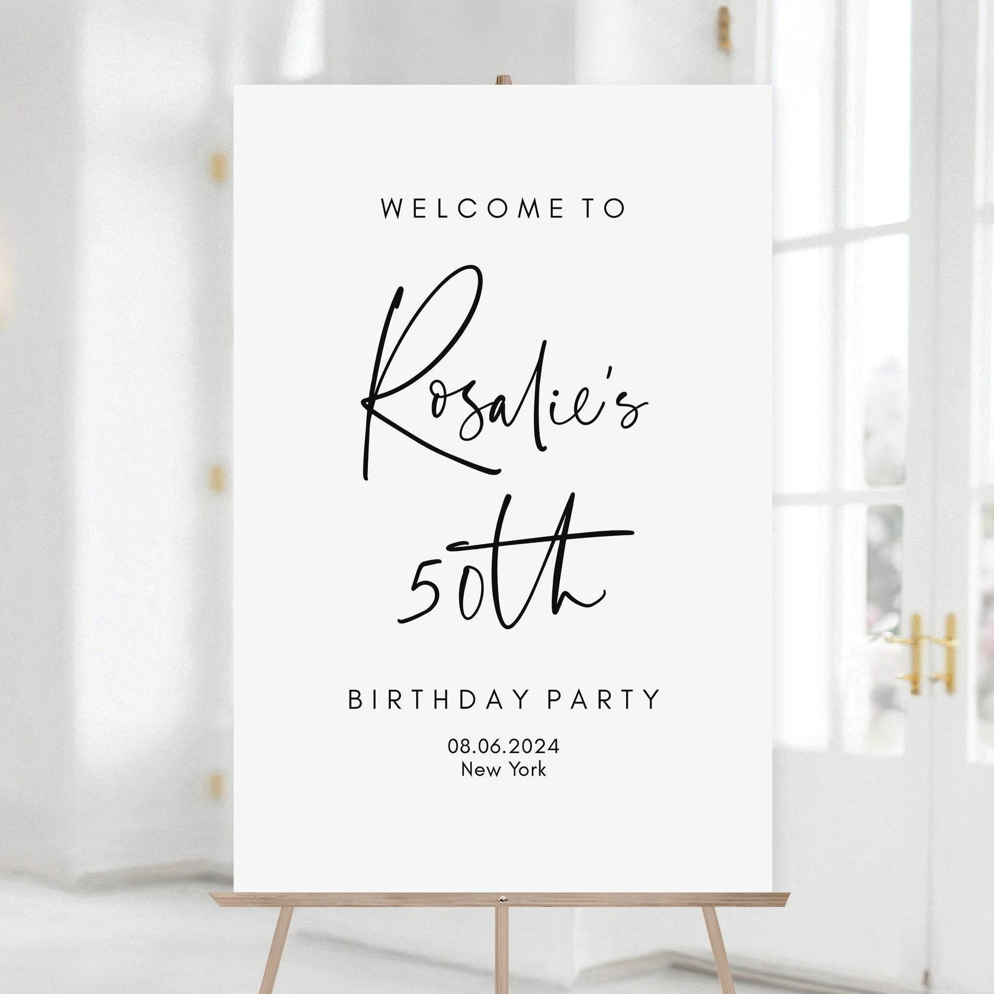 50th Birthday Welcome Sign Template – Editable Minimalist Poster – Printable Fifty Birthday Party Decor – Instant Download