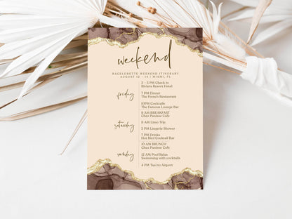 Printable Shades of Brown Weekend Itinerary Template, Editable Hen Party Bachelorette Schedule, Modern Birthday Weekend Invitation, Instant Download