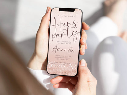 Digital Rose Gold Hens Party Invitation Template, Electronic Hens Party Invite, Bachelorette Text Message Evite, Custom Mobile Invitation