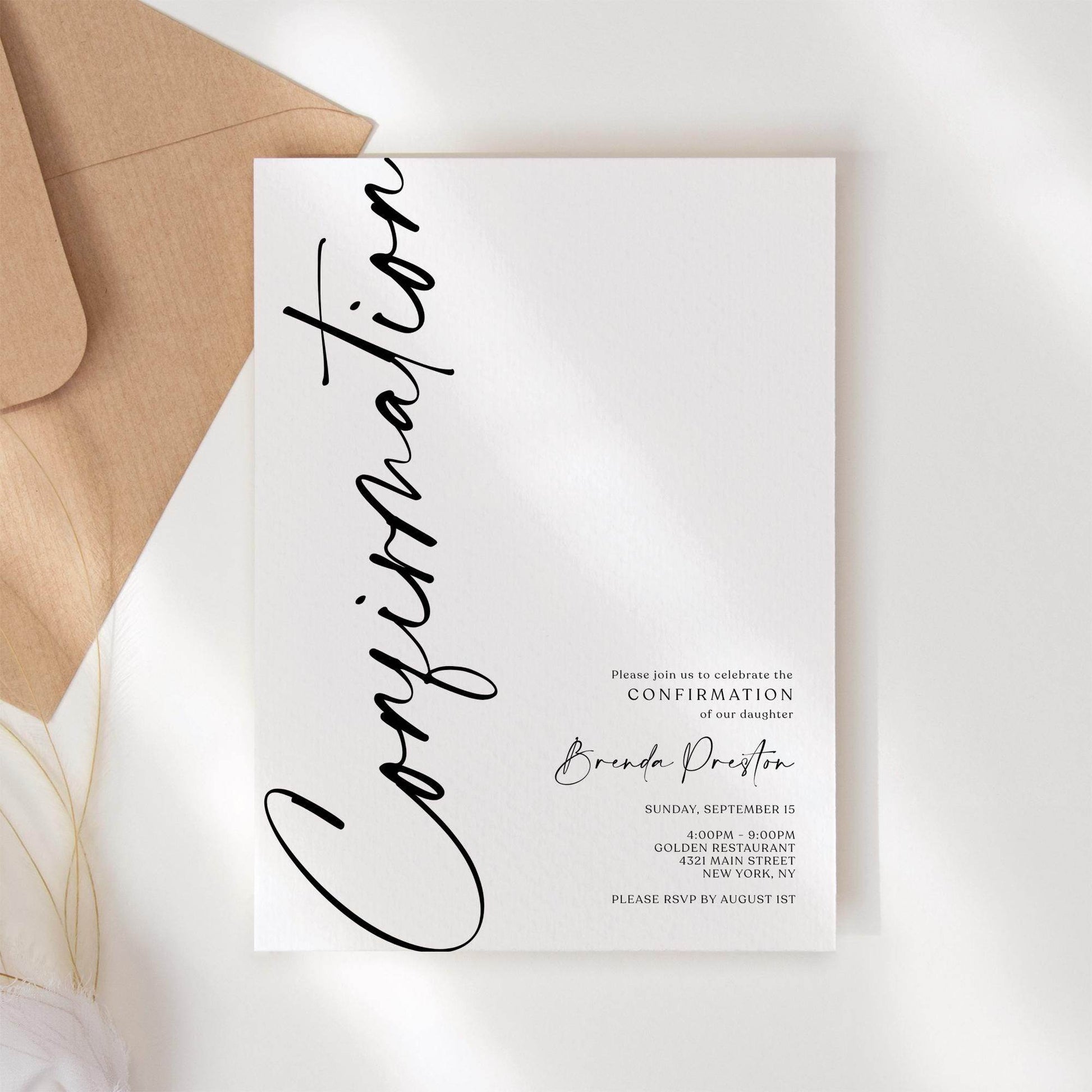 Editable Confirmation Invitation Card Template, Simple Confirmation Invite, Boy Girl Confirmation Invitation, Digital Minimalist Invitation