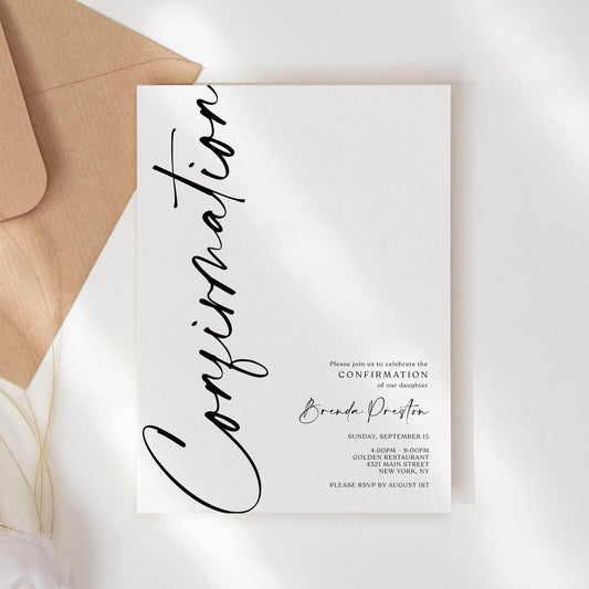 Editable Confirmation Invitation Card Template, Simple Confirmation Invite, Boy Girl Confirmation Invitation, Digital Minimalist Invitation