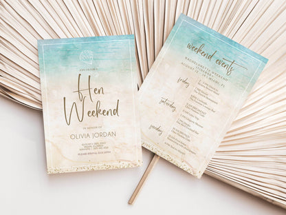 Beach Hen Weekend Itinerary Template, Printable Beach Bachelorette Invitation, Editable Hen Party Weekend Schedule, Modern Coastal Invite, Instant Download