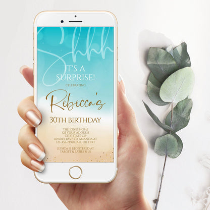 Beach-Themed Surprise 30th Birthday Invitation Template