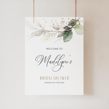 Editable Bridal Shower Welcome Sign Template, Greenery Eucalyptus Bridal Shower Welcome Poster, Greenery bride to be welcome Board, Digital