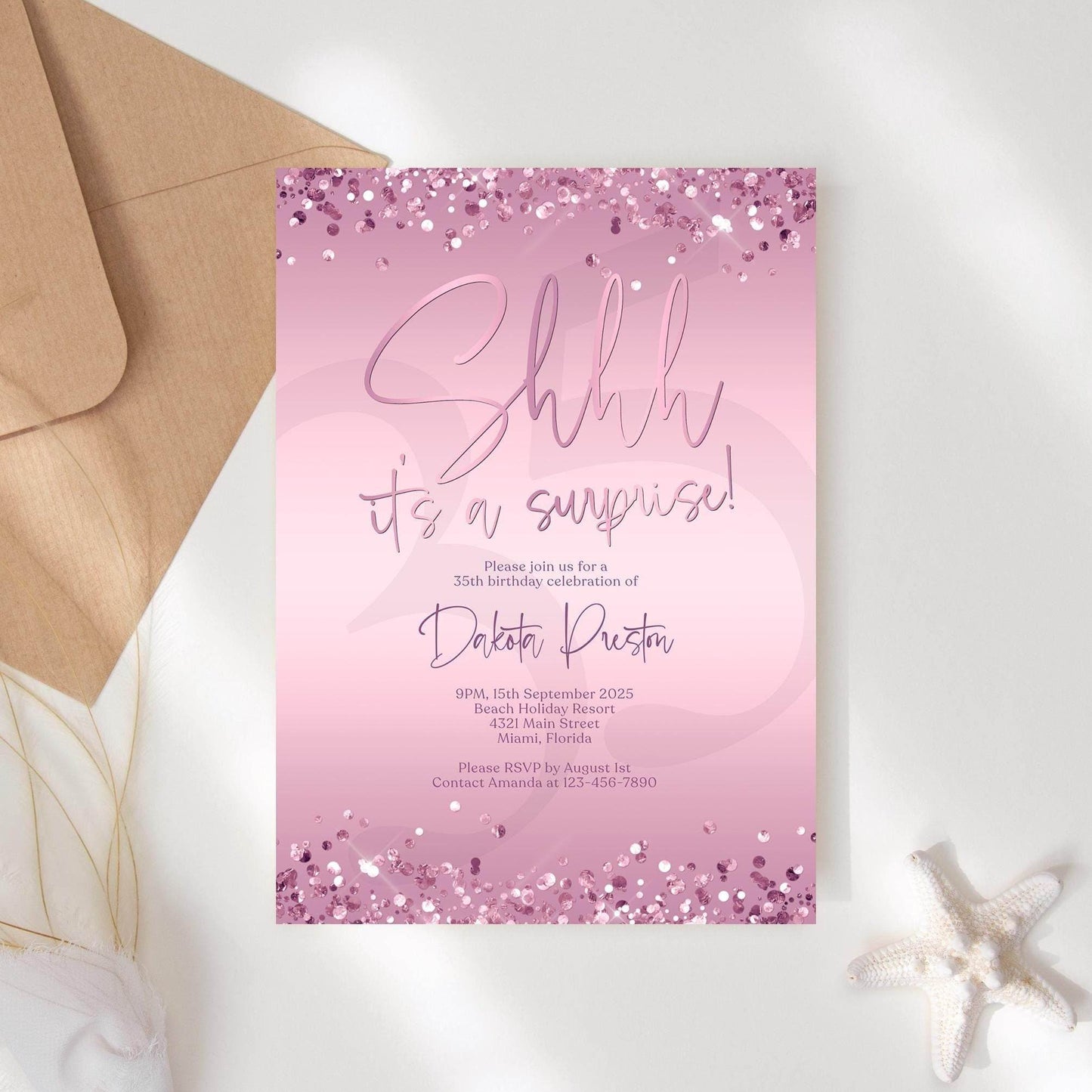 Shhh It’s a Surprise Lavender Invitation Template | Editable Purple Birthday Party Invite | Any Age Evite | Email Text Message | Instant Digital Download