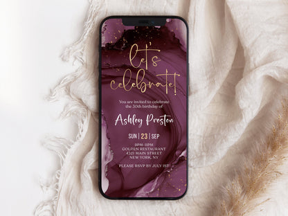Purple Gold Let's Celebrate Birthday Invitation Template, Digital Birthday Party Invites, Editable Any Age Invites, Any Age Birthday Evite