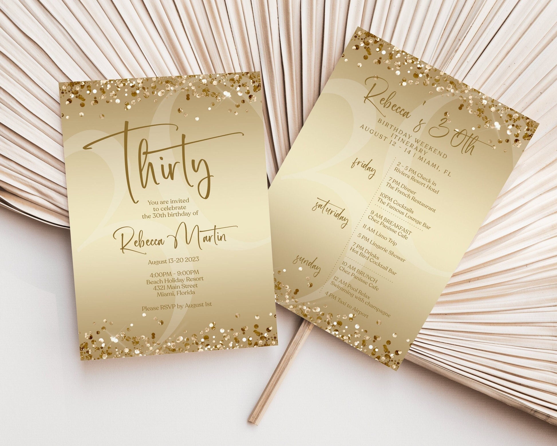 Printable Gold 30th Thirty Birthday Weekend Itinerary Template, Editable Birthday Weekend Invitation, Birthday Weekend Digital Invitation