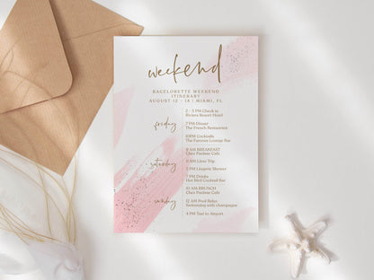 Printable Pink Simple Weekend Itinerary Template, Editable Hens Party Weekend Itinerary, Bachelorette, Minimalist Birthday Weekend Itinerary