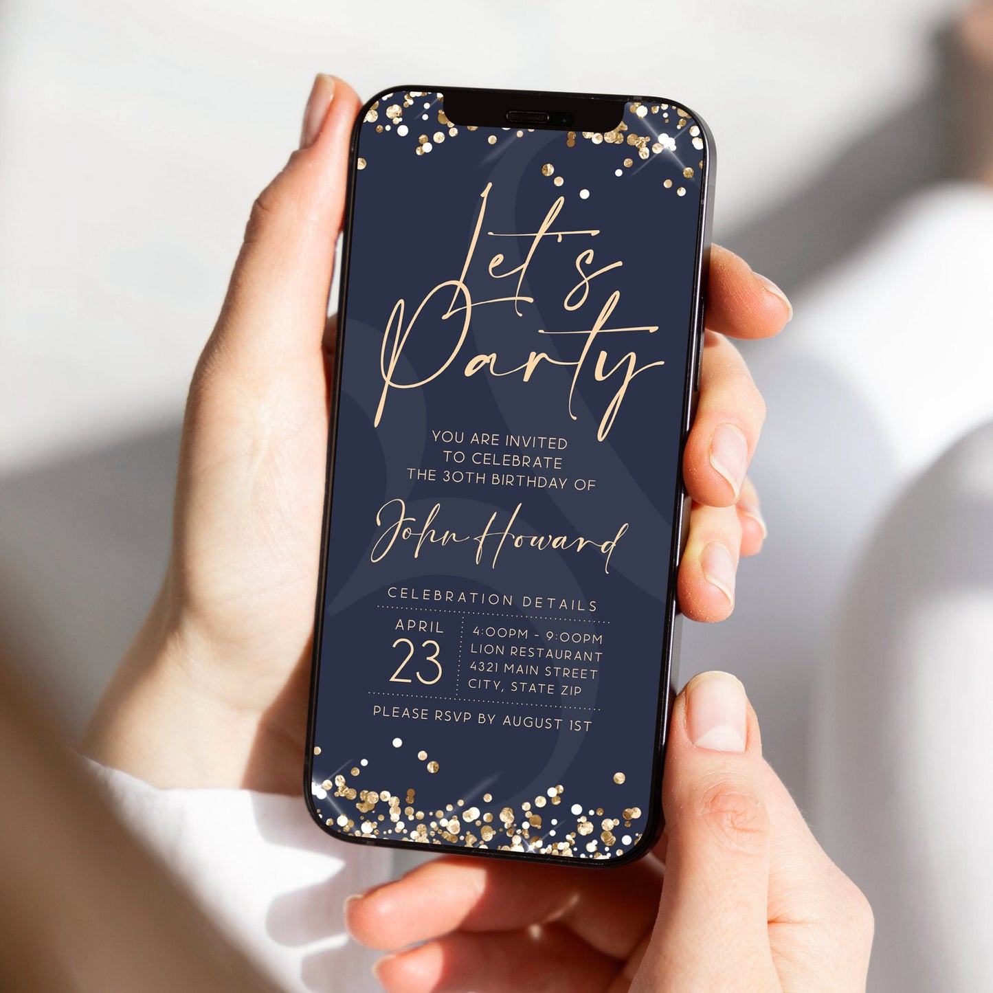 Navy Gold Let's Party Invitation Template | Electronic Birthday Invite | Instant Download