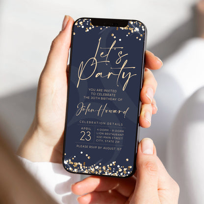 Navy Gold Let's Party Invitation Template | Electronic Birthday Invite | Instant Download