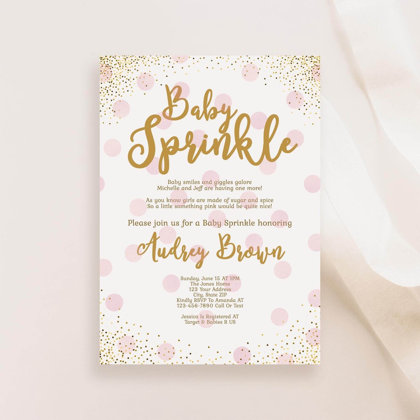 Girl Baby Sprinkle Invitation Template – Blush Pink & Gold Baby Shower Invite Bundle | Editable Printable Baby Sprinkle for Girl | Instant Download